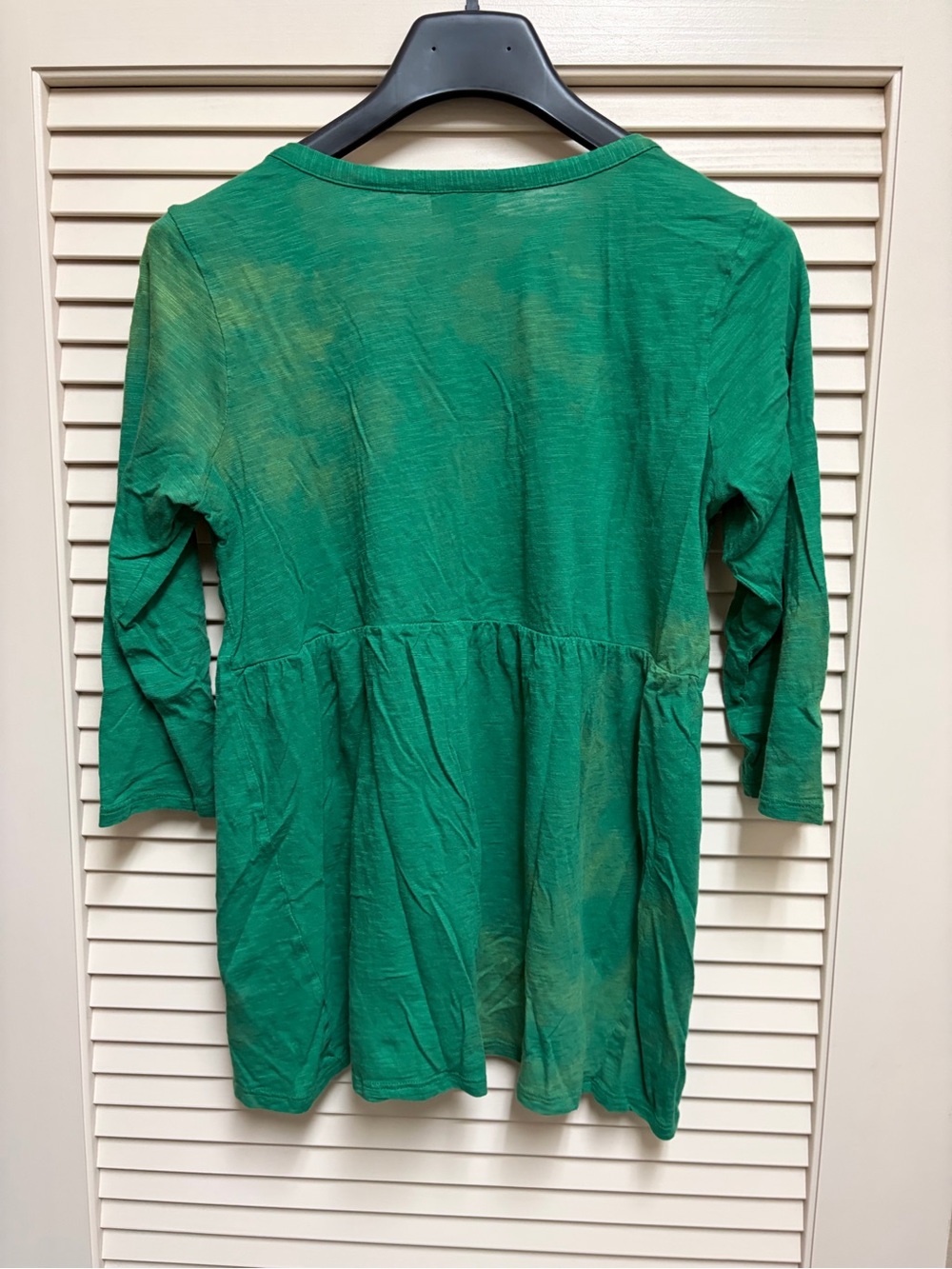 J Jill Womens Petite Small Green Tunic Top Smocked 3/4 Sleeve Button Front Flowy